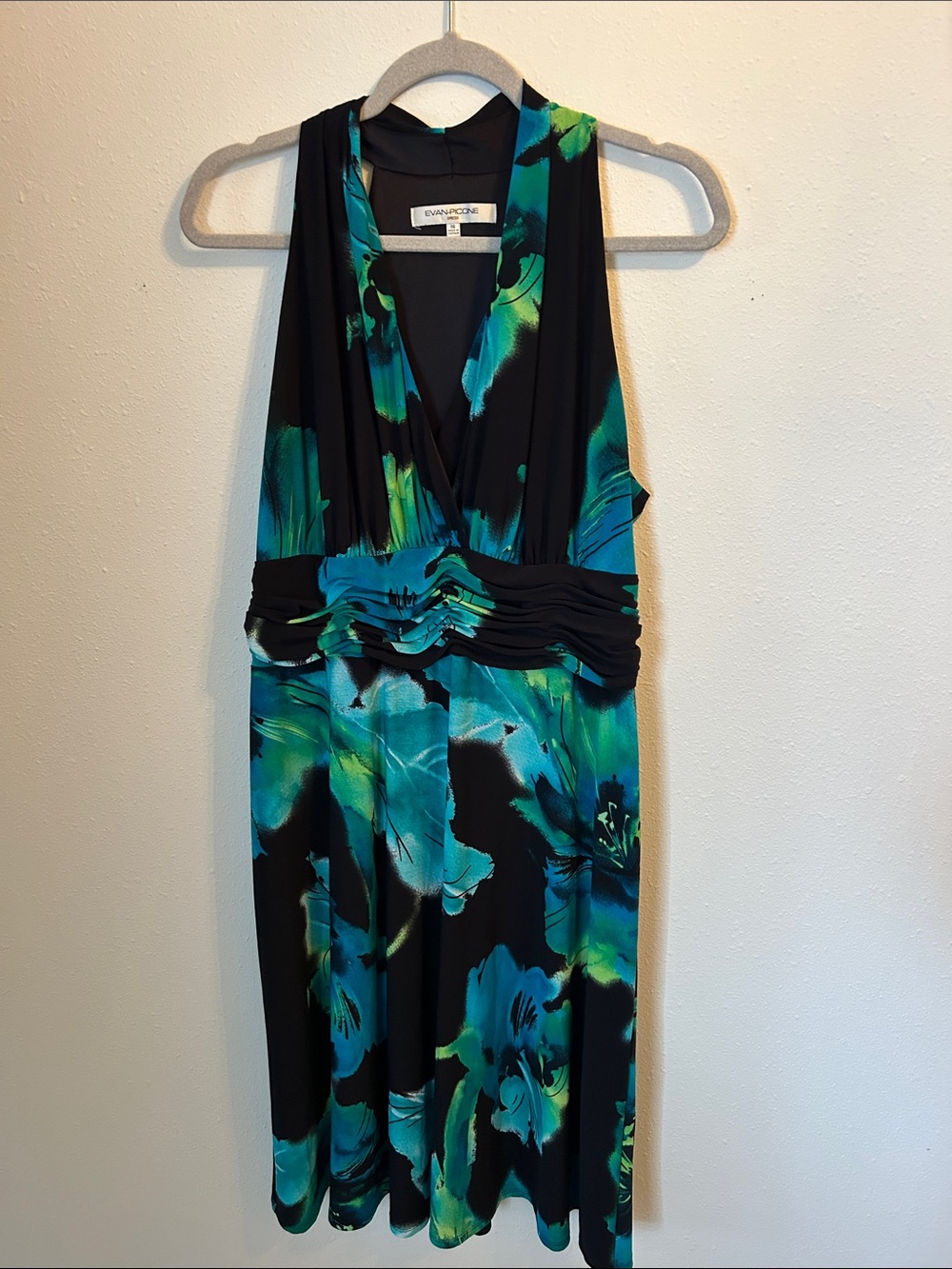 Evan Picone Black Teal & Green Floral Dress